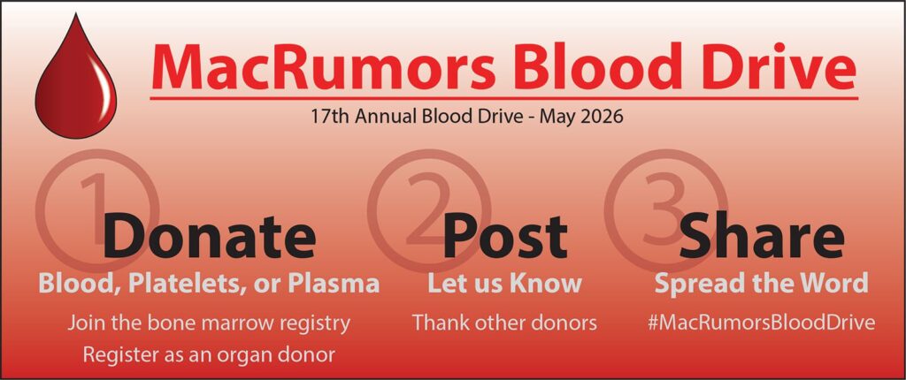 MacRumors Blood Drive 2026 – MacRumors MacRumors Blood Drive 2026 – MacRumors