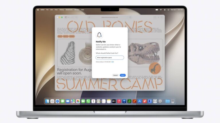 Safari will be able to monitor a web page and notify you of updates