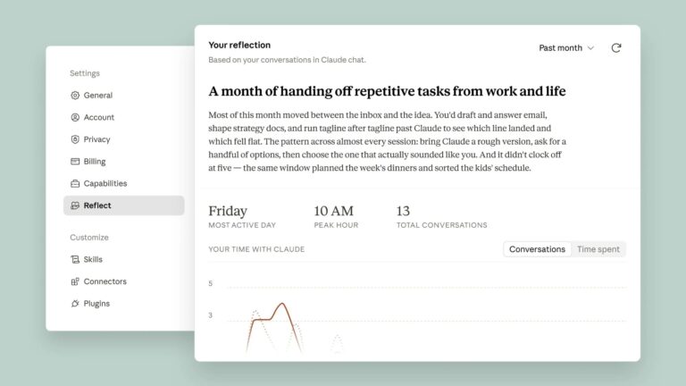 Anthropic adds “Reflect” functionality to Claude to track your usage